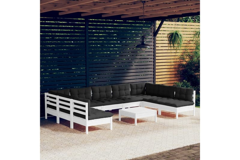 loungesæt til haven 10 dele med hynder massivt fyrretræ hvid - Hvid - Have - Udendørs miljø - Altan & terrasse - Altanmøbler