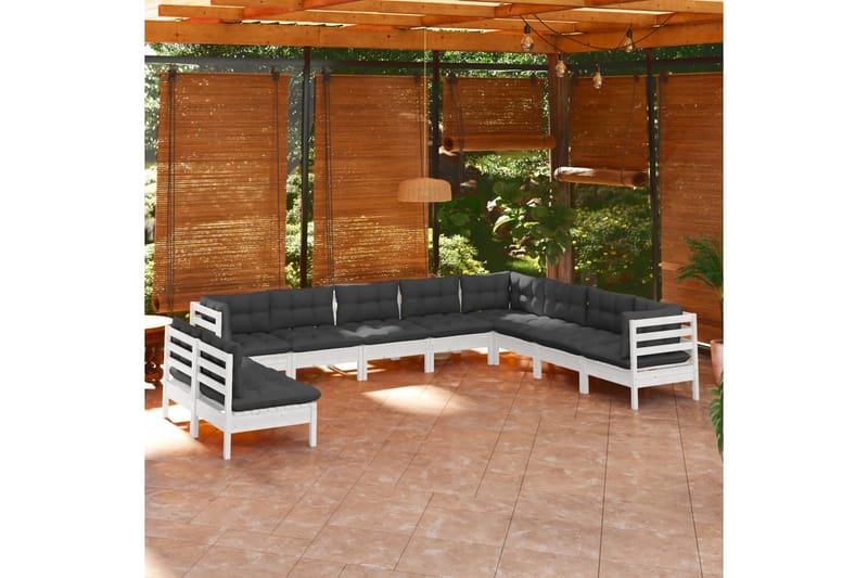 loungesæt til haven 10 dele med hynder massivt fyrretræ hvid - Hvid - Have - Udendørs miljø - Altan & terrasse - Altanmøbler