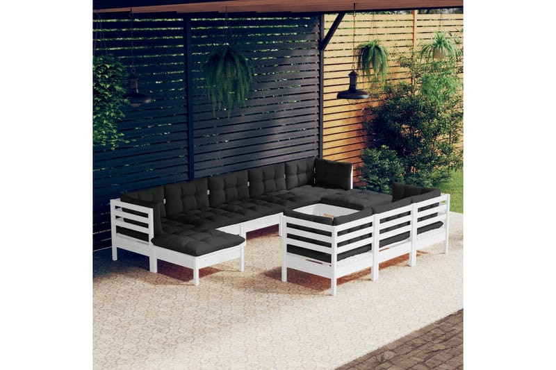 loungesæt til haven 10 dele med hynder massivt fyrretræ hvid - Hvid - Have - Udendørs miljø - Altan & terrasse - Altanmøbler