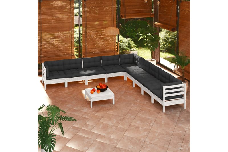 loungesæt til haven 10 dele med hynder massivt fyrretræ hvid - Hvid - Have - Udendørs miljø - Altan & terrasse - Altanmøbler