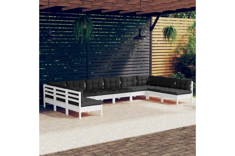 loungesæt til haven 10 dele med hynder massivt fyrretræ hvid - Hvid - Have - Udendørs miljø - Altan & terrasse - Altanmøbler