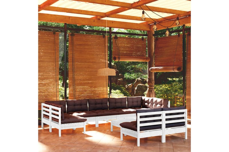 loungesæt til haven 10 dele med hynder massivt fyrretræ hvid - Hvid - Altanmøbler - Sofagrupper udendørs - Loungesæt