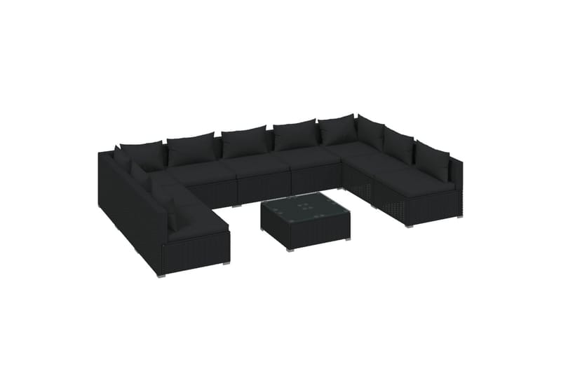 loungesæt til haven 10 dele med hynder polyrattan sort - Sort - Sofagrupper udendørs - Loungesæt - Altanmøbler
