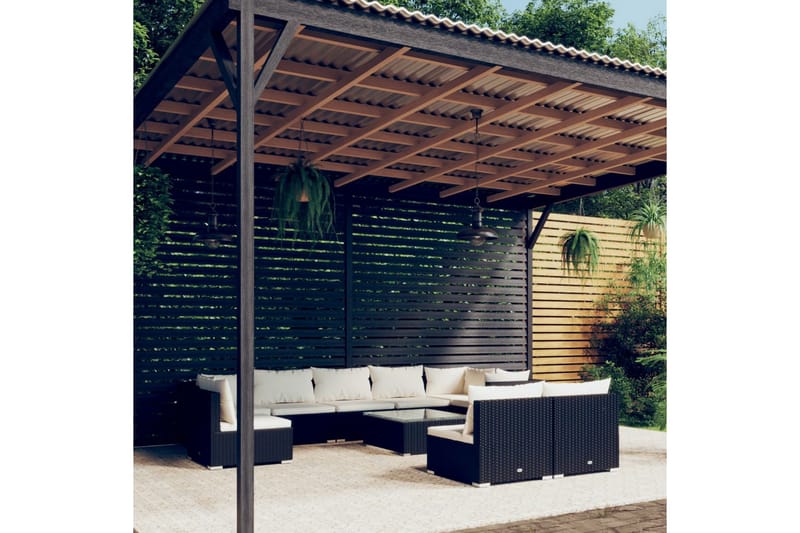 loungesæt til haven 10 dele med hynder polyrattan sort - Sort - Altanmøbler - Sofagrupper udendørs - Loungesæt