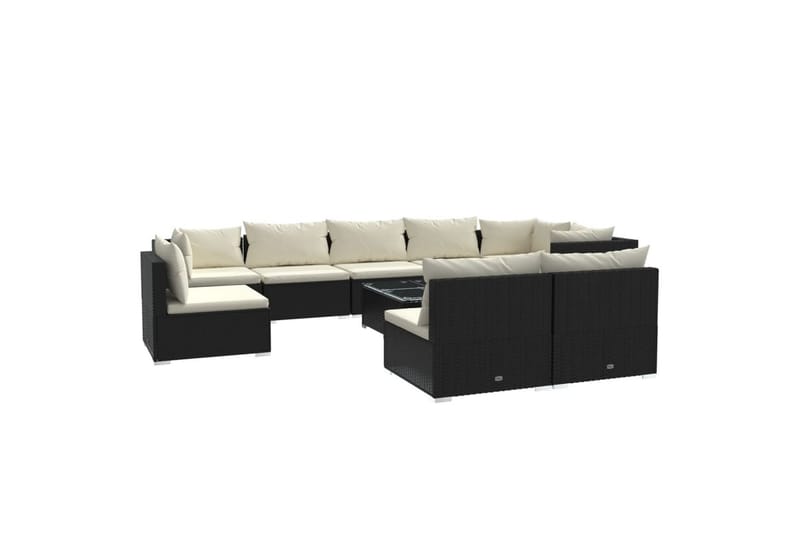 loungesæt til haven 10 dele med hynder polyrattan sort - Sort - Sofagrupper udendørs - Loungesæt - Altanmøbler