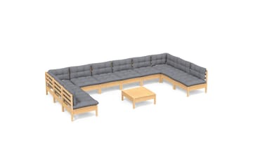 loungesæt til haven 11 dele med grå hynder massivt fyrretræ - Grå - Have - Udendørs miljø - Altan & terrasse - Altanmøbler