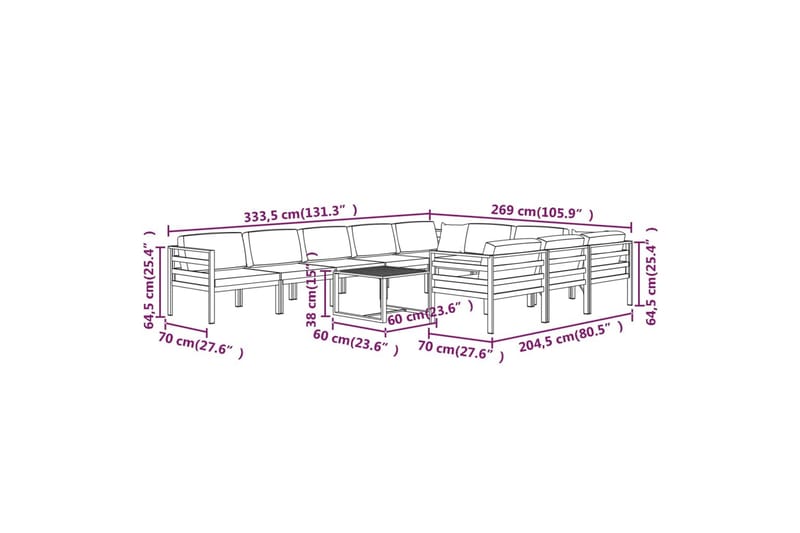 loungesæt til haven 11 dele med hynder aluminium antracitgrå - Antracit - Altanmøbler - Sofagrupper udendørs - Loungesæt