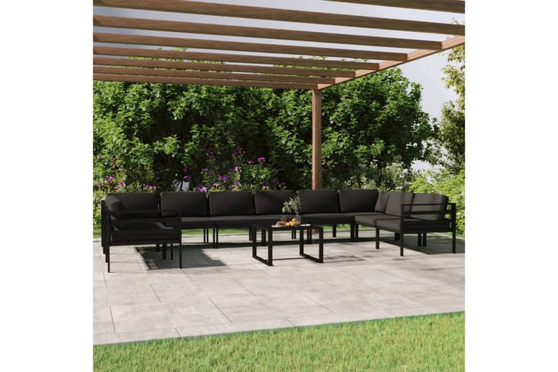 loungesæt til haven 11 dele med hynder aluminium antracitgrå - Antracit - Altanmøbler - Sofagrupper udendørs - Loungesæt