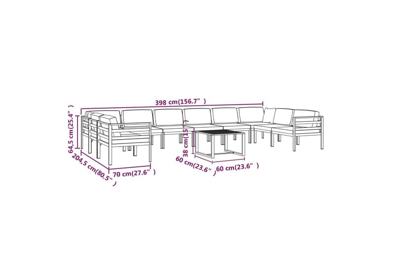 loungesæt til haven 11 dele med hynder aluminium antracitgrå - Antracit - Altanmøbler - Sofagrupper udendørs - Loungesæt