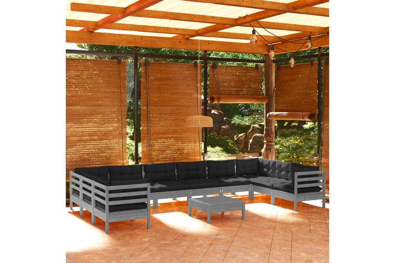 loungesæt til haven 11 dele med hynder fyrretræ grå - Grå - Altanmøbler - Sofagrupper udendørs - Loungesæt
