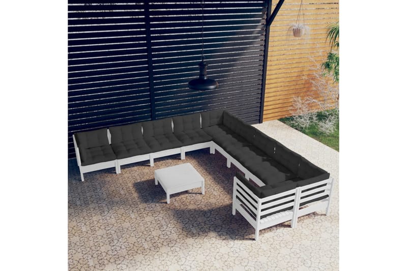 loungesæt til haven 11 dele med hynder fyrretræ hvid - Hvid - Have - Udendørs miljø - Altan & terrasse - Altanmøbler