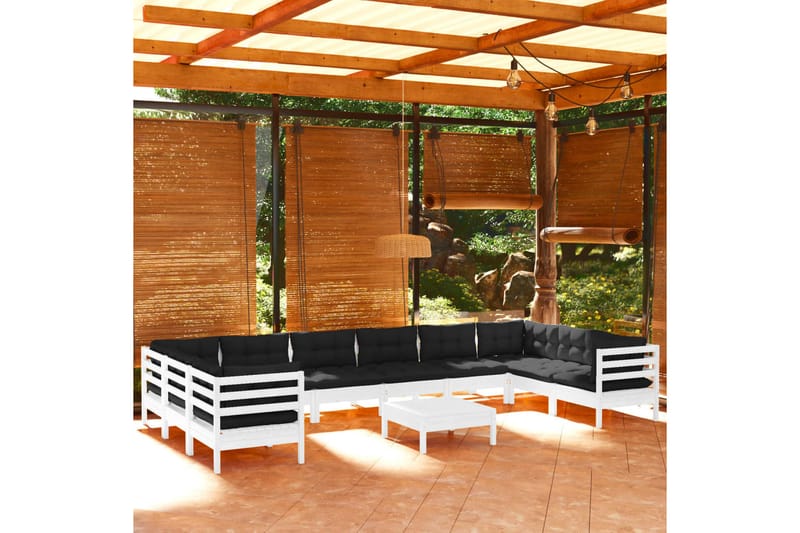 loungesæt til haven 11 dele med hynder fyrretræ hvid - Hvid - Altanmøbler - Sofagrupper udendørs - Loungesæt