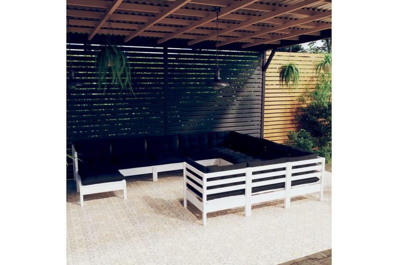 loungesæt til haven 11 dele med hynder fyrretræ hvid - Hvid - Have - Udendørs miljø - Altan & terrasse - Altanmøbler