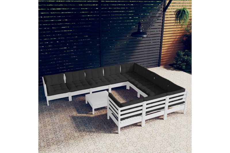 loungesæt til haven 11 dele med hynder fyrretræ hvid - Hvid - Have - Udendørs miljø - Altan & terrasse - Altanmøbler