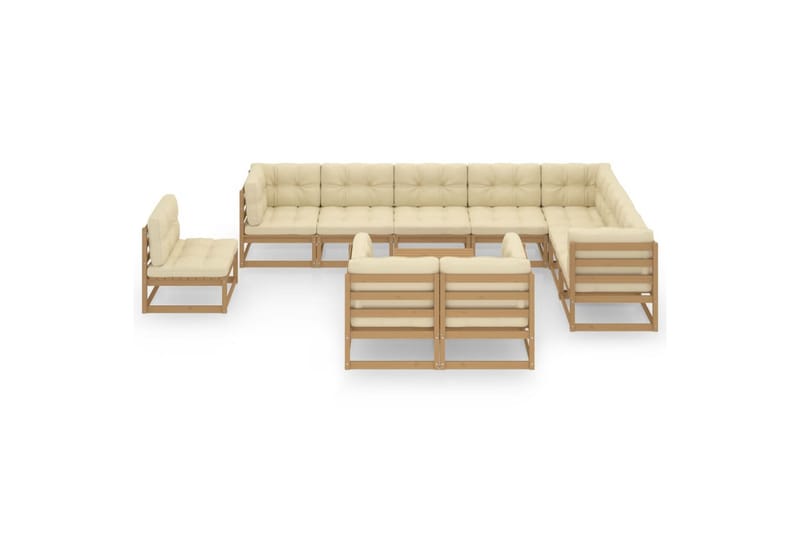 loungesæt til haven 11 dele med hynder massivt fyrretræ brun - Brun - Altanmøbler - Sofagrupper udendørs - Loungesæt