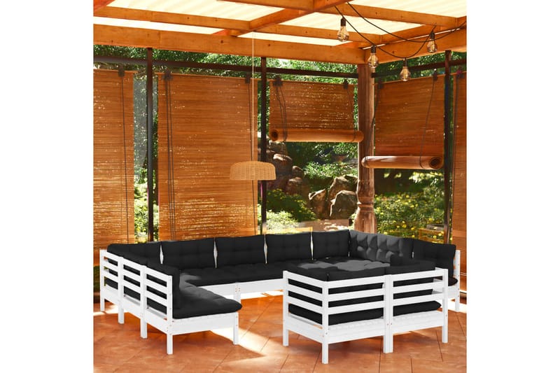 loungesæt til haven 11 dele med hynder massivt fyrretræ hvid - Hvid - Altanmøbler - Sofagrupper udendørs - Loungesæt