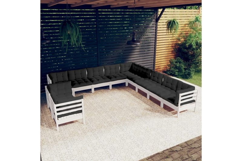 loungesæt til haven 11 dele med hynder massivt fyrretræ hvid - Hvid - Have - Udendørs miljø - Altan & terrasse - Altanmøbler
