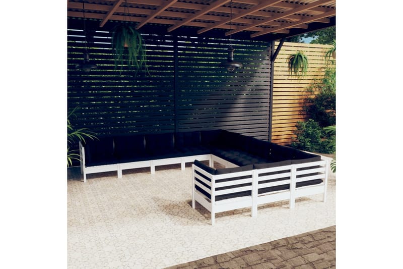 loungesæt til haven 11 dele med hynder massivt fyrretræ hvid - Hvid - Have - Udendørs miljø - Altan & terrasse - Altanmøbler
