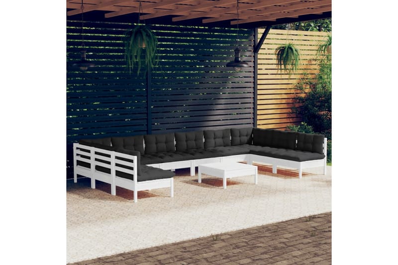 loungesæt til haven 11 dele med hynder massivt fyrretræ hvid - Hvid - Have - Udendørs miljø - Altan & terrasse - Altanmøbler