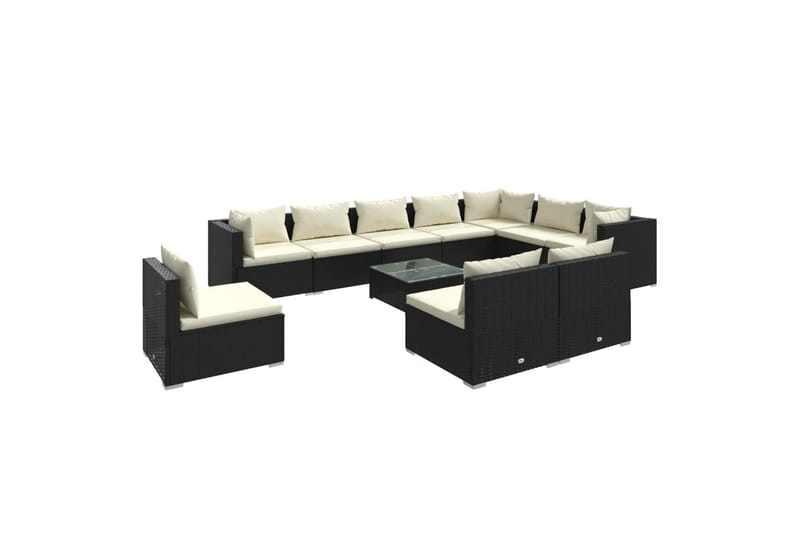 loungesæt til haven 11 dele med hynder polyrattan sort - Sort - Altanm�øbler - Sofagrupper udendørs - Loungesæt