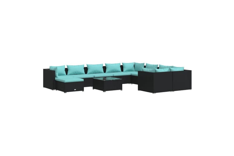 loungesæt til haven 11 dele med hynder polyrattan sort - Sort - Sofagrupper udendørs - Loungesæt - Altanmøbler