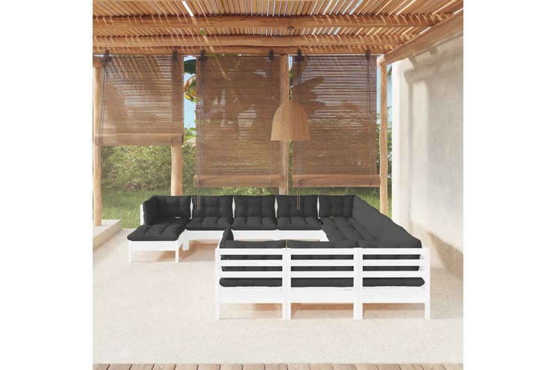 loungesæt til haven 12 dele med hynder fyrretræ hvid - Hvid - Have - Udendørs miljø - Altan & terrasse - Altanmøbler