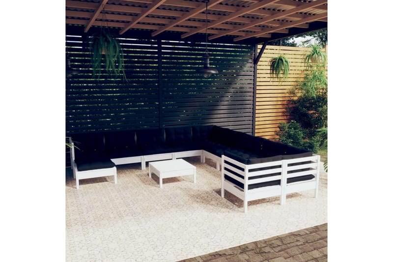 loungesæt til haven 12 dele med hynder massivt fyrretræ hvid - Hvid - Have - Udendørs miljø - Altan & terrasse - Altanmøbler