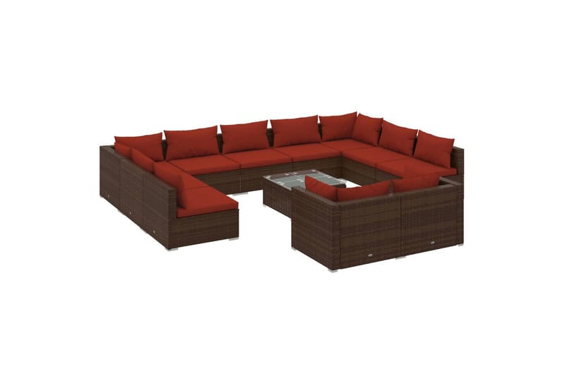 loungesæt til haven 12 dele med hynder polyrattan brun - Brun - Sofagrupper udendørs - Loungesæt - Altanmøbler