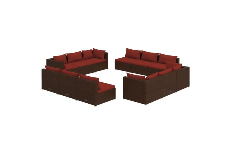 loungesæt til haven 12 dele med hynder polyrattan brun - Brun - Sofagrupper udendørs - Loungesæt - Altanmøbler