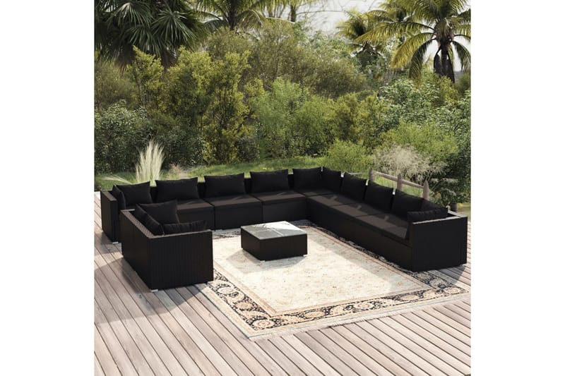 loungesæt til haven 12 dele med hynder polyrattan sort - Sort - Altanmøbler - Sofagrupper udendørs - Loungesæt