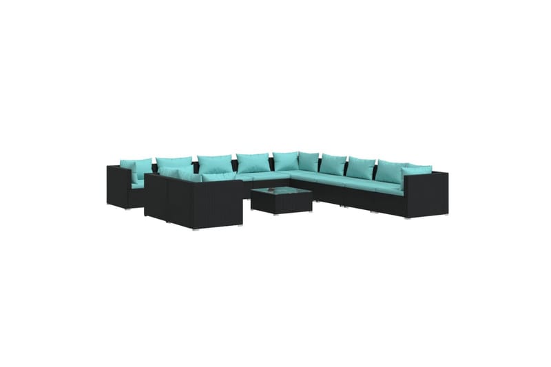 loungesæt til haven 12 dele med hynder polyrattan sort - Sort - Sofagrupper udendørs - Loungesæt - Altanmøbler