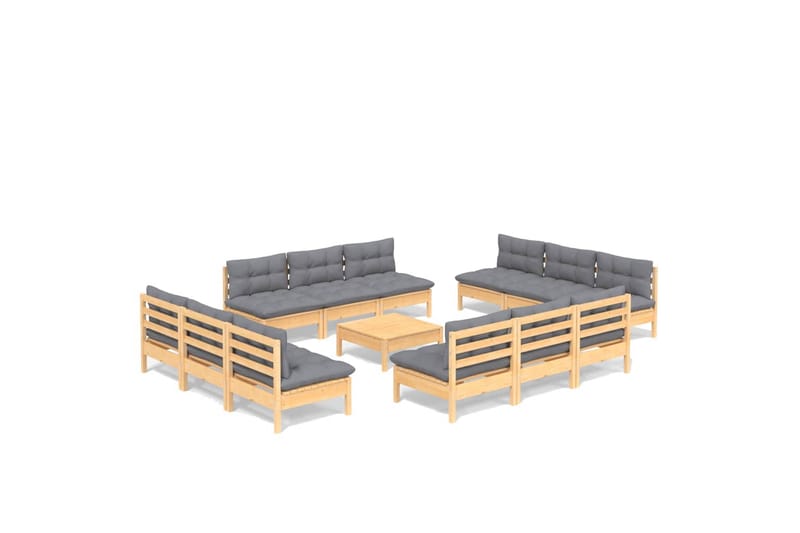 loungesæt til haven 13 dele med grå hynder fyrretræ - Grå - Have - Udendørs miljø - Altan & terrasse - Altanmøbler