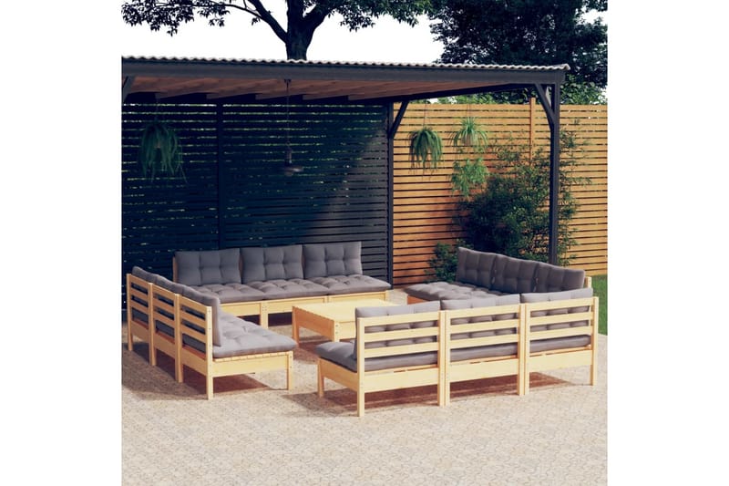 loungesæt til haven 13 dele med grå hynder fyrretræ - Grå - Have - Udendørs miljø - Altan & terrasse - Altanmøbler