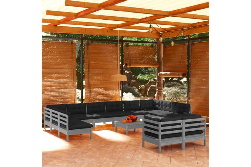 loungesæt til haven 13 dele med hynder fyrretræ grå - Grå - Altanmøbler - Sofagrupper udendørs - Loungesæt