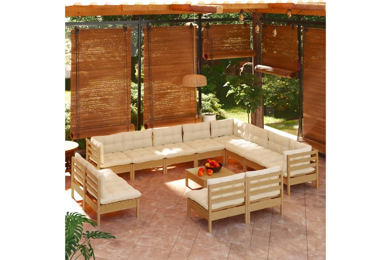 loungesæt til haven 13 dele med hynder fyrretræ gyldenbrun - Brun - Altanmøbler - Sofagrupper udendørs - Loungesæt