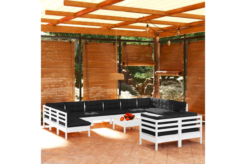 loungesæt til haven 13 dele med hynder fyrretræ hvid - Hvid - Altanmøbler - Sofagrupper udendørs - Loungesæt