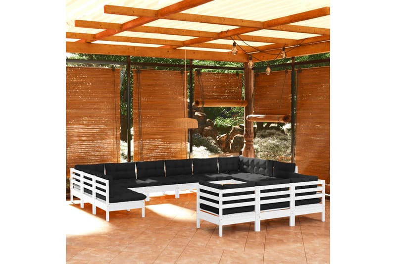 loungesæt til haven 13 dele med hynder fyrretræ hvid - Hvid - Altanmøbler - Sofagrupper udendørs - Loungesæt