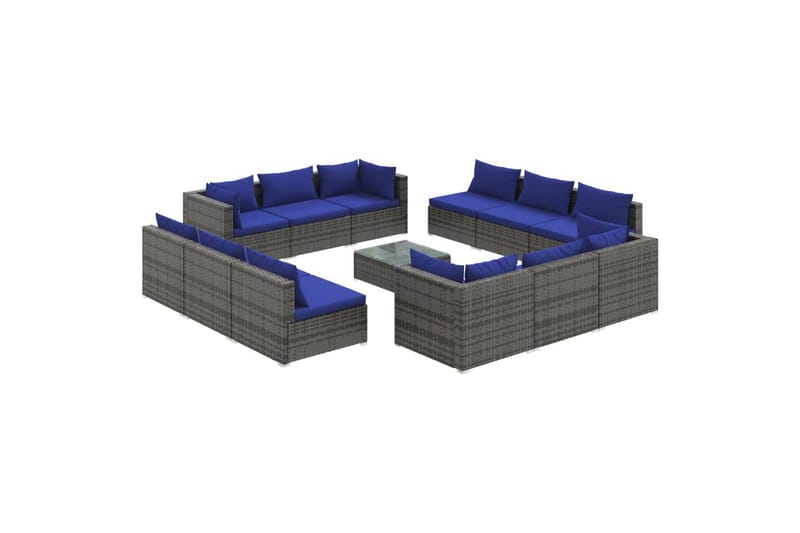 loungesæt til haven 13 dele med hynder polyrattan grå - Grå - Altanmøbler - Sofagrupper udendørs - Loungesæt