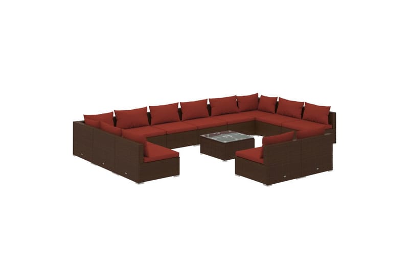 loungesæt til haven 13 dele med hynder polyrattan brun - Brun - Sofagrupper udendørs - Loungesæt - Altanmøbler