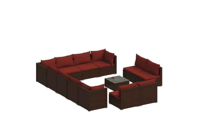 loungesæt til haven 13 dele med hynder polyrattan brun - Brun - Sofagrupper udendørs - Loungesæt - Altanmøbler