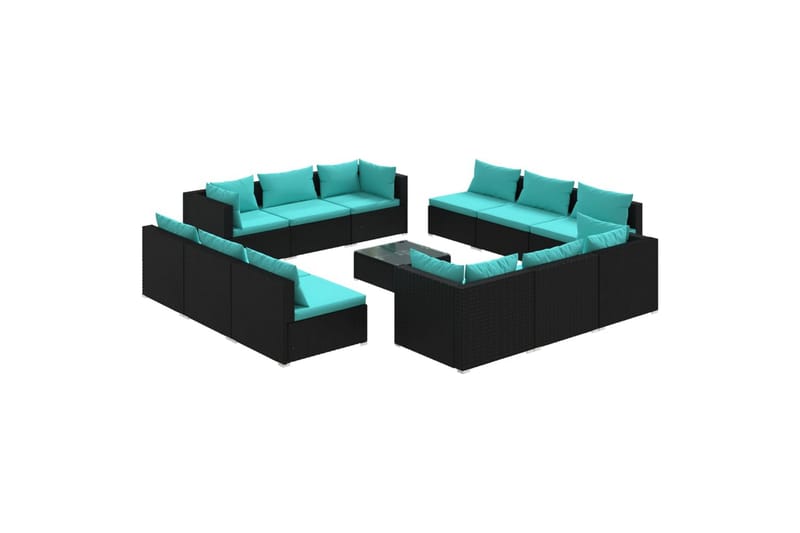 loungesæt til haven 13 dele med hynder polyrattan sort - Sort - Sofagrupper udendørs - Loungesæt - Altanmøbler