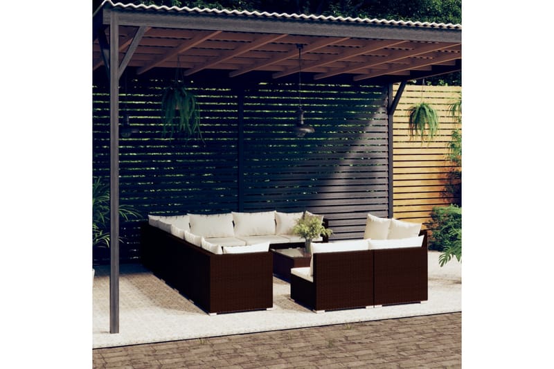 loungesæt til haven 13 dele med hynder polyrattan brun - Brun - Altanmøbler - Sofagrupper udendørs - Loungesæt