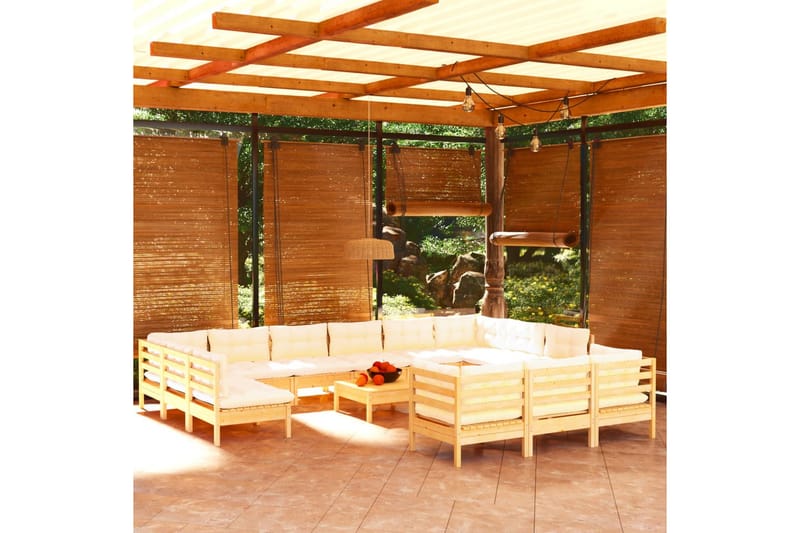 loungesæt til haven 14 dele cremefarvede hynder fyrretræ - Creme - Altanmøbler - Sofagrupper udendørs - Loungesæt