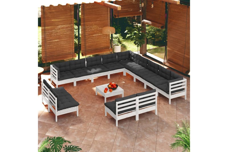loungesæt til haven 14 dele med hynder massivt fyrretræ hvid - Hvid - Altanmøbler - Sofagrupper udendørs - Loungesæt