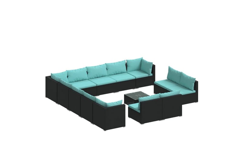 loungesæt til haven 14 dele med hynder polyrattan sort - Sort - Altanmøbler - Sofagrupper udendørs - Lounges�æt