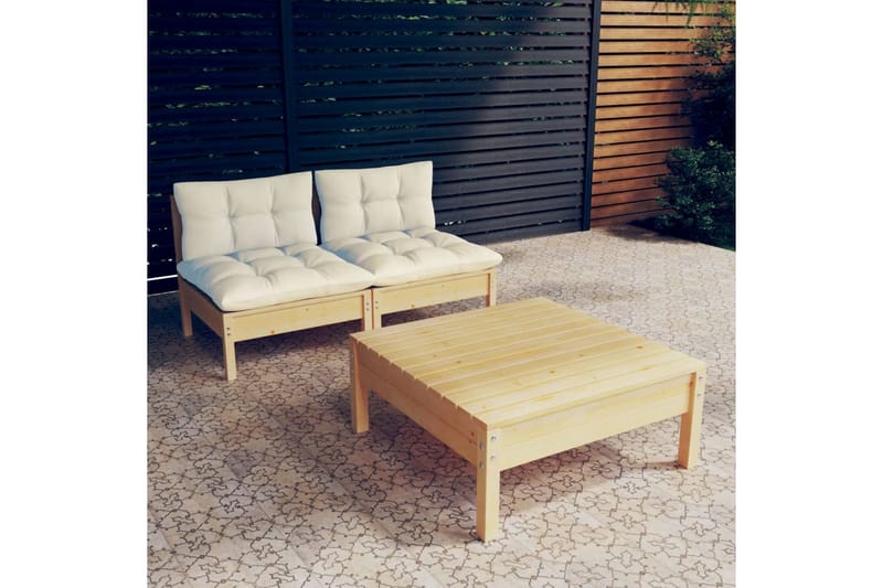 loungesæt til haven 3 dele cremefarvede hynder fyrretræ - Creme - Have - Udendørs miljø - Altan & terrasse - Altanmøbler