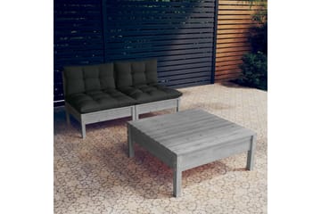 loungesæt til haven 3 dele med antracitgrå hynder fyrretræ - Grå - Have - Udendørs miljø - Altan & terrasse - Altanmøbler