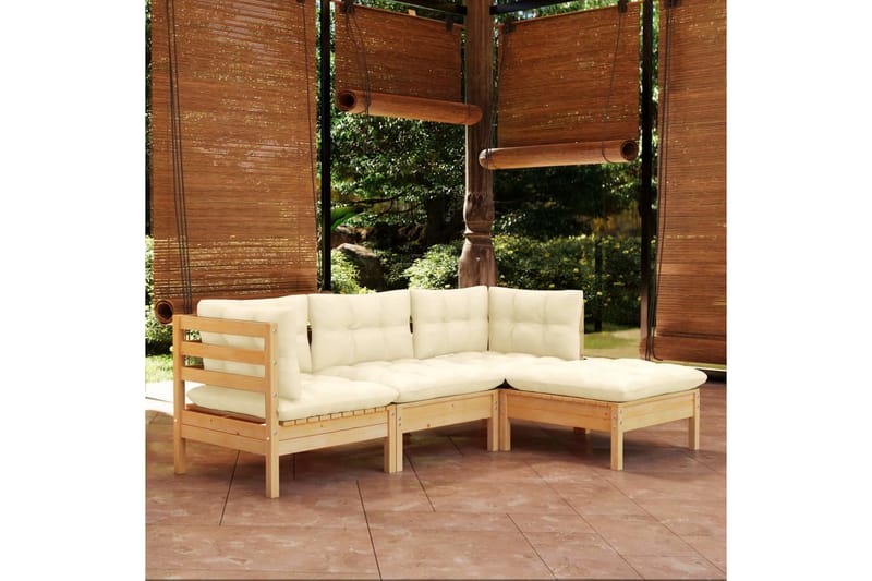 loungesæt til haven 4 dele cremefarvede hynder fyrretræ - Creme - Altanmøbler - Sofagrupper udendørs - Loungesæt