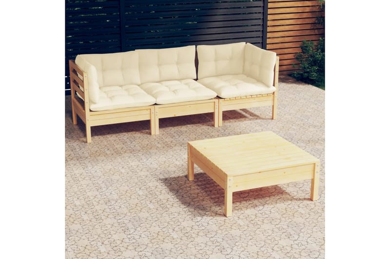 loungesæt til haven 4 dele med cremefarvede hynder fyrretræ - Creme - Have - Udendørs miljø - Altan & terrasse - Altanmøbler