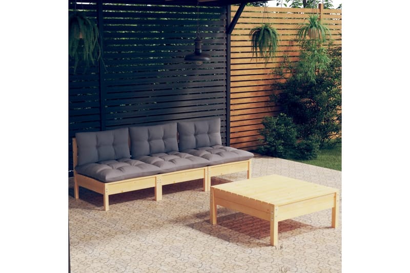 loungesæt til haven 4 dele med grå hynder fyrretræ - Grå - Have - Udendørs miljø - Altan & terrasse - Altanmøbler